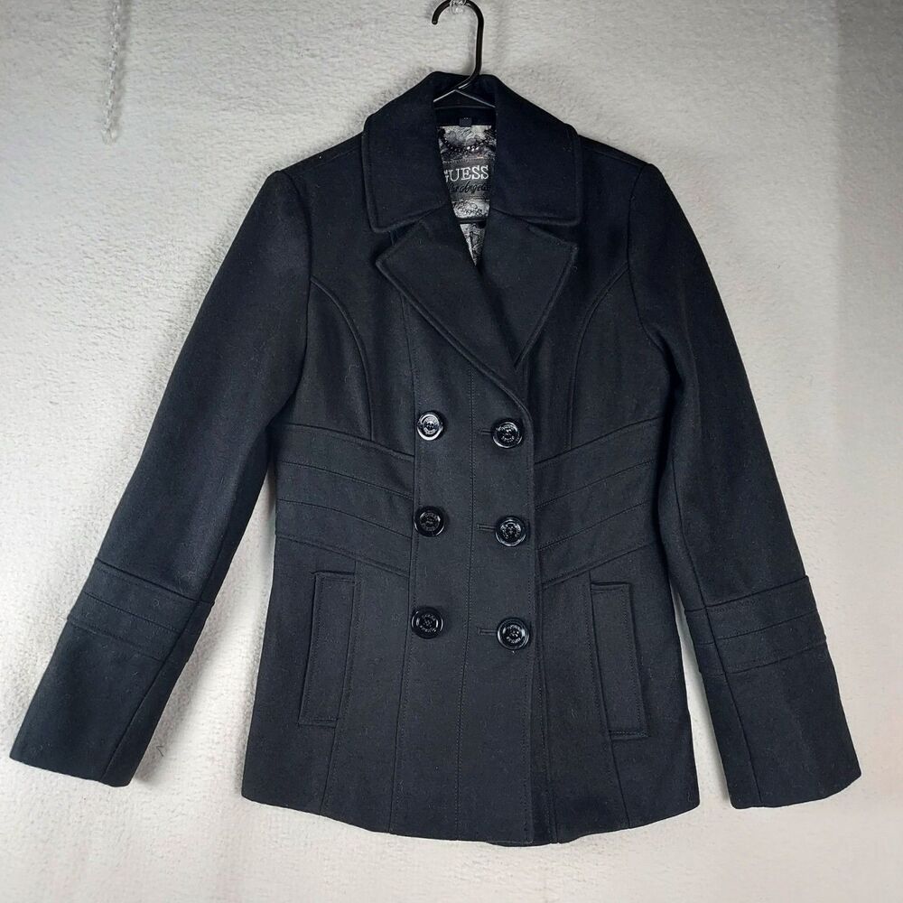 Guess Los Angeles Women’s Medium Black Wool Blend Winter Coat Peacoat